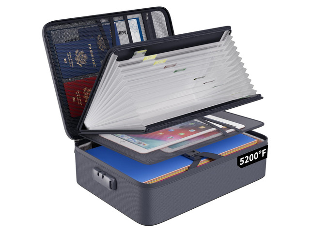 Fireproof Document Organizer Bag with Lock Accordion File Folder 5200 Multi-Layer File Organizer Box with Lock,Heat Insulated, Water Resistant,...