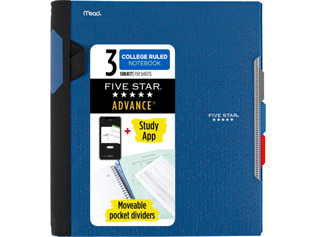 Advance Spiral Notebook + Study App, 3 Subject, College Ruled Paper, 8-1/2' x 11', 150 Sheets, Spiral Guard, Movable Tabbed Dividers, Pacific Blue...