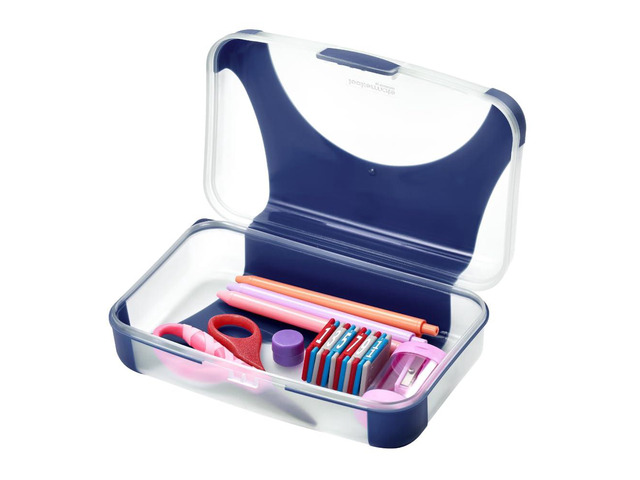by Bostitch Hard Pencil Case, Durable Plastic Pencil Box, Kid-Friendly Design, Navy & Clear
