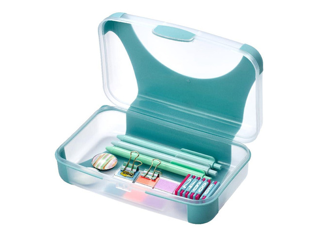by Bostitch Hard Pencil Case, Durable Plastic Pencil Box, Kid-Friendly Design, Teal & Clear