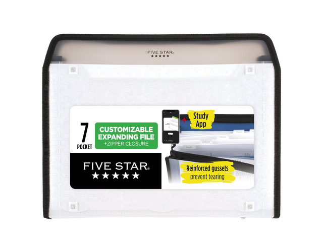 Expanding File Organizer + Study App, 7-Pocket Accordian File Organizer, Zipper Closure, Holds 8-1/2' x 11' Paper, White (350099E-ECM)