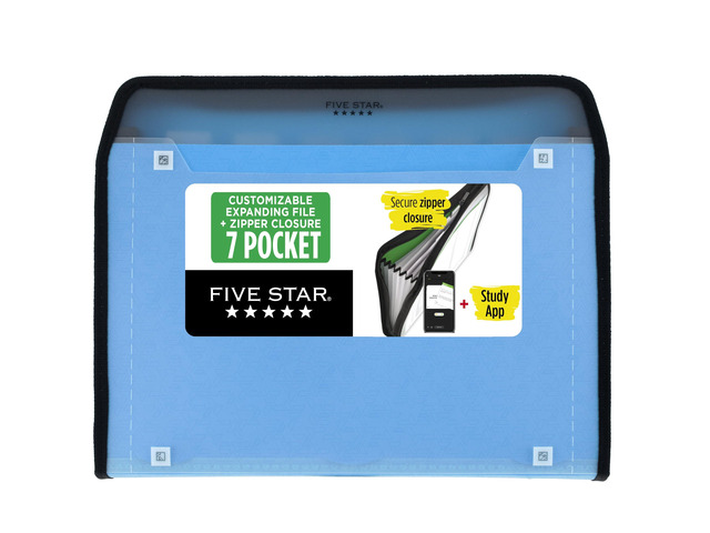 Expanding File Organizer + Study App, 7-Pocket Accordian File Organizer, Zipper Closure, Holds 8.5' x 11' Paper, Blue (Color May Vary) (350099B)
