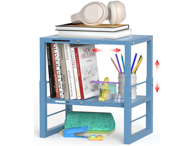 Locker Shelf Blue, Adjustable Width and Height, Metal Locker Organizer Shelf School, Stackable Locker Storage Organization, Ideal Locker Fits...