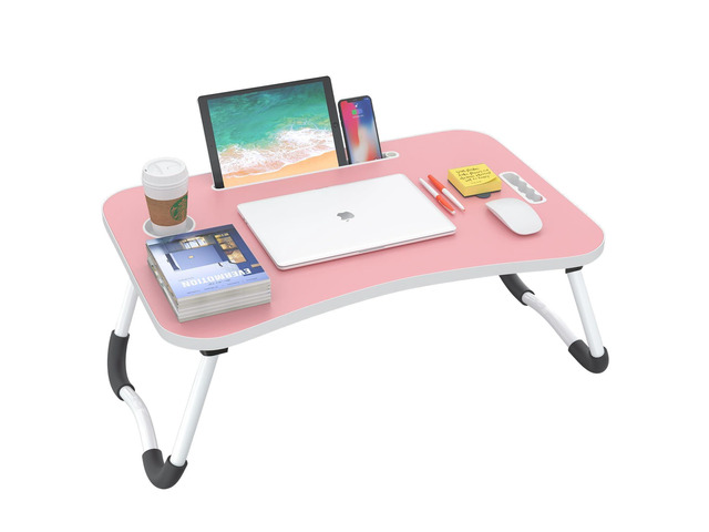 Folding Lap Desk, 23 Inch Portable Wood Blue Laptop Bed Desk Lap Desk with Cup Holder, for Working Reading Writing, Eating, Watching Movies for Bed...