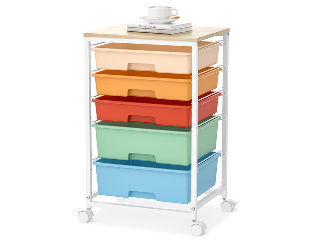 Utility Cart with Drawers,5 Drawers Storage Cart,Macaron 5-Tiers Storage Cart with Drawers with Lockable Wheels for Craft Organizers and...