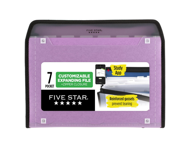 Expanding File Organizer + Study App, 7-Pocket Accordian File Organizer, Zipper Closure, Holds 8-1/2' x 11' Paper, Amethyst Purple (350099G-ECM)