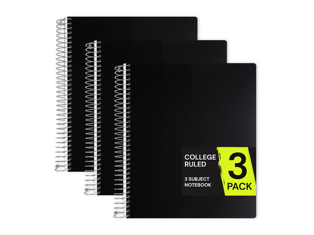 3 Subject Spiral Notebook College Ruled, 300 Pages 150 Sheets, 9 x 11 in, Waterproof Plastic Cover, Durable, 3-Hole Punched, Dividers, Double-Sided...
