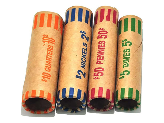 L LIKED 256 Assorted Preformed Coin Wrappers Quarters Pennies Nickels Dimes Color-coded, preformed, easy to use, tear-resistant kraft paper, for...