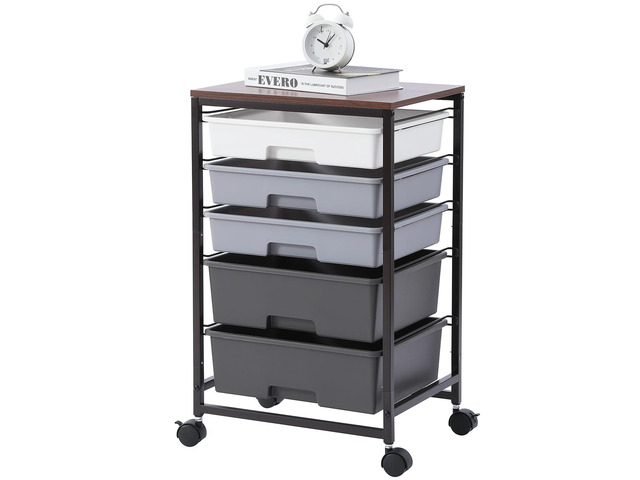 Utility Cart with Drawers,5 Drawers Storage Cart,Dark Grey 5-Tiers Storage Cart with Drawers with Lockable Wheels for Craft Organizers and...
