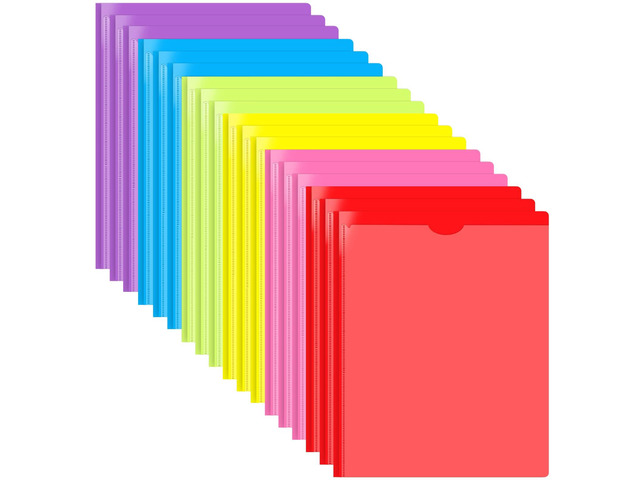 Heavy Duty Plastic Pocket Folder with Prongs and Clear Front Pocket - 18 Pack, 3 Prong Folders with Pockets and Card Slot, Assorted Colors