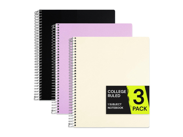 1 Subject Spiral Notebook College Ruled 3 Pack, 200 Pages, Assorted 1 Subject Spiral Notebook College Ruled 3 Pack, 200 Pages, Assorted