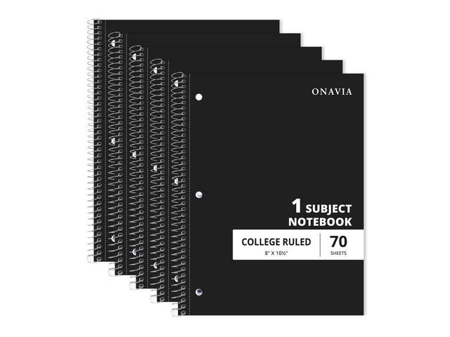1 Subject Spiral Notebook College Ruled 5 Pack, 140 Pages, Black 70 Sheets, 8 x 10.5 in, 3-Hole Punched, School Notebook, Writing Notebook,...
