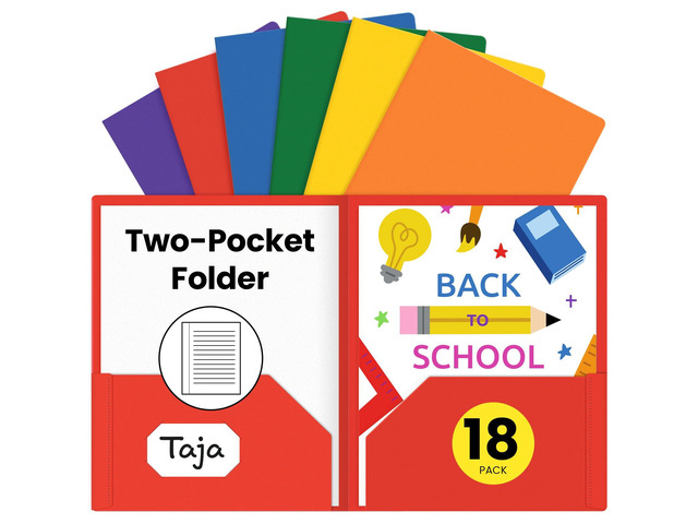 Plastic Folders with Pockets (18 Pack, Assorted Bright Colors), 2-Pocket Folders with Business Card Slot, Heavy Duty, Fit Letter Size Documents,...