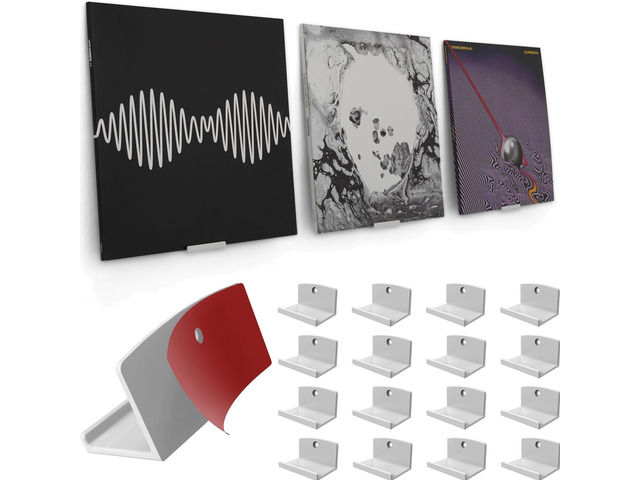 Adhesive Vinyl Wall Mount (16-Pack) Strong Hold Record Holder Wall, Record-Safe Easy Installation, Album Wall Mount for 1LP and 2LP White