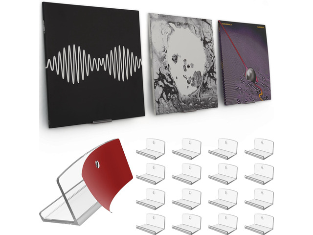 Adhesive Vinyl Wall Mount (16-Pack) Strong Hold Record Holder Wall, Record-Safe Easy Installation, Album Wall Mount for 1LP and 2LP Clear