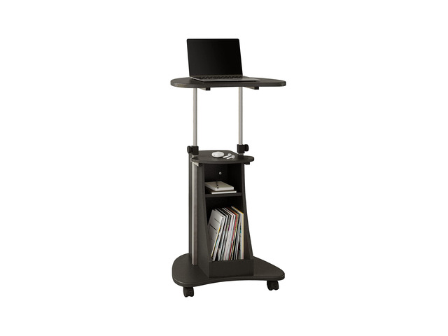 Adjustable Height Rolling Laptop Cart with Storage, Graphite Adjustable height rolling laptop cart with storage drawer, open shelf, wheels,...