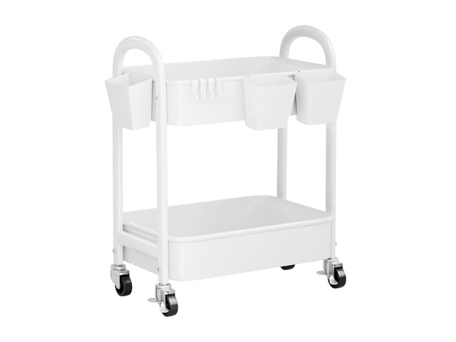 2 Tier Rolling Cart Metal with Wheels,White Under Desk Storage Roller Carts Two Tiered Short Shelf Trolley, Small Utility Organizer Caddy on Wheels...
