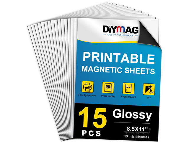 Printable Magnetic Sheets, Glossy 15Pcs 8.5'x11' for Inkjet Printers Flexible Magnetic Paper, Non-Adhesive for DIY Crafts, Photo Wall, Cars,...