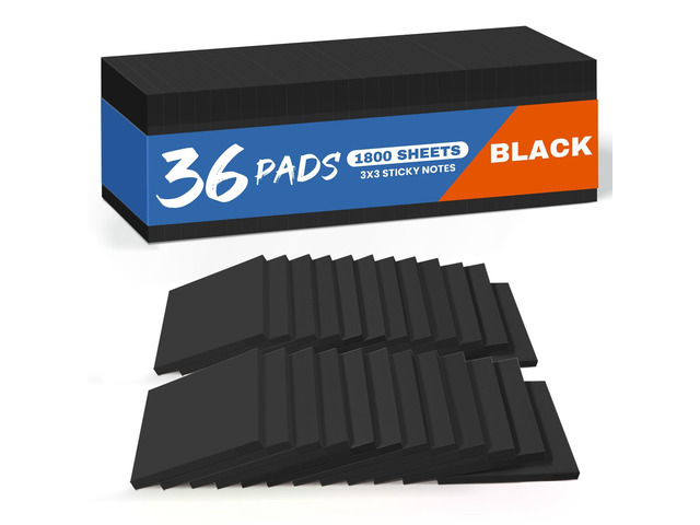 36 Pads Sticky Notes, 3 x 3 Inches, Black Colors, 50 Sheets/Pad Bulk Self-Stick Note Pads for Office, Study, and Daily Organization, Sticky Notes...