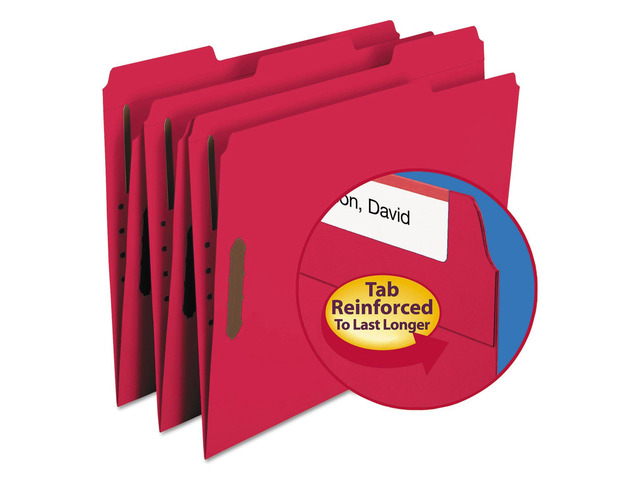Fastener Folders, 2 Fasteners, Letter Size, Red, 1/3 Cut Tabs in Left, Right, Center Positions, 50 per Box (22740), Specialty