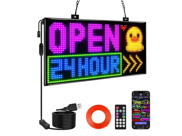 Dual Row Programmable LED Sign, 13'x8' Colorful Bright Advertising Open Signs for Business, Electric Scrolling LED Display with Remote for Business...