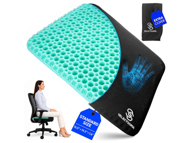 Gel Seat Cushion for Sitting, Pressure Relief for Tailbone and Back (Green) Patent-pending open-grid gel spreads weight and stays cool. Medium-firm...