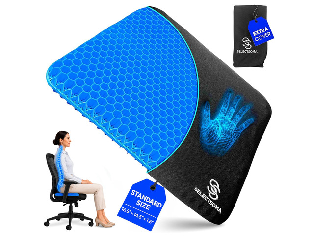 Gel Seat Cushion for Long Sitting, Pressure Relief for Tailbone and Back Double-thick cooling honeycomb gel eases tailbone and back pressure. Two...