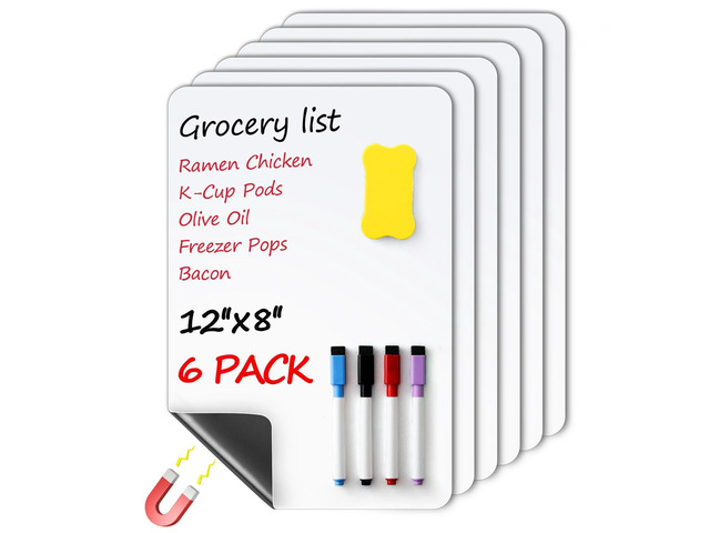 6 Pack Magnetic Dry Erase Board Sheet for Fridge, 12'x8' Erasable Refrigerator WhiteBoard w/ 4 Markers & 1 Eraser- Smooth and Flexible Small Magnet...