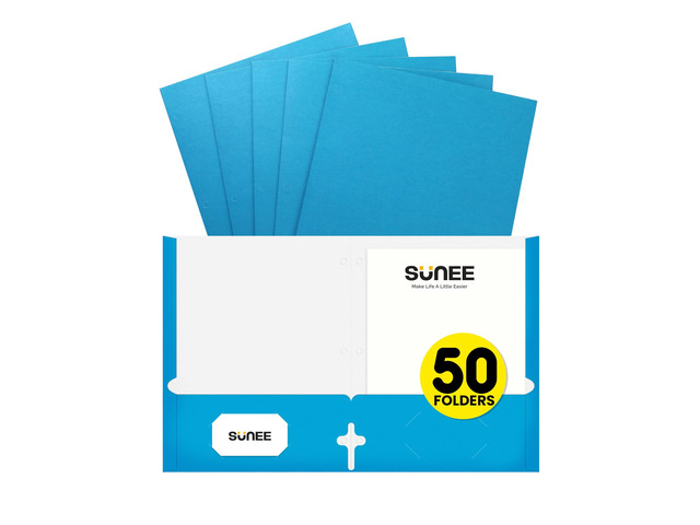 Folders with Pockets 3 Hole Punched(50 Pack, Blue), 2 Pocket Folders Fit Letter Size Paper, Paper File Folder for School Office Home Bussiness