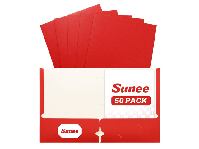 Folders with Pockets 3 Hole Punched(50 Pack, Red), 2 Pocket Folders Fit Letter Size Paper, Paper File Folder for School Office Home Business