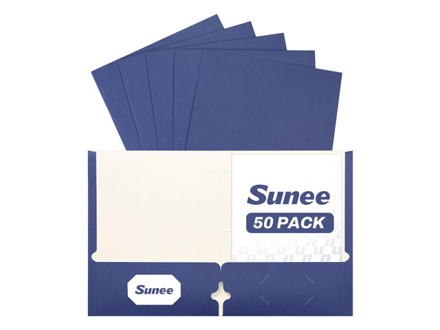 Folders with Pockets 3 Hole Punched(50 Pack, Dark Blue), 2 Pocket Folders Fit Letter Size Paper, Paper File Folder for School Office Home Bussiness