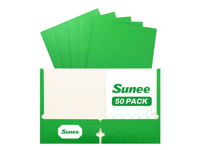 Folders with Pockets 3 Hole Punched(50 Pack, Green), 2 Pocket Folders Fit Letter Size Paper, Paper File Folder for School Office Home Business