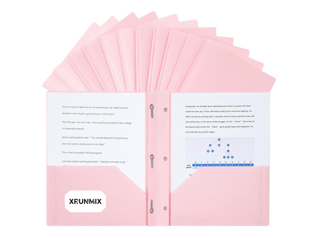 Two-Pocket-Folders with 3 Prongs, Letter Size Plastic Folders with Pockets and Prongs, Poly Plastic Folders for Office & School. 6 Pastel Colors...