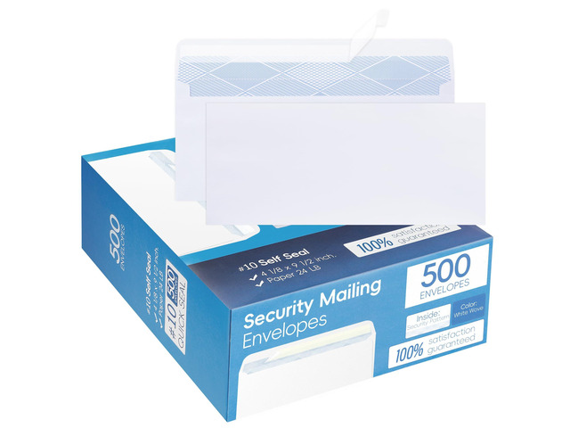 500PCS #10 Envelopes Letter Size Self Seal Business Envelopes No Window Security Mailing Envelopes Size 4-1/8 x 9-1/2 Inch - White 24LB Paper