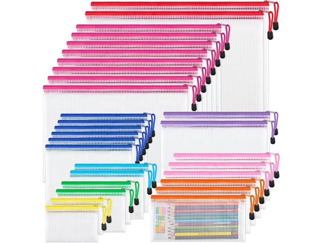30 Pcs Mesh Zipper Pouch Bags, 8 Sizes Waterproof Zipper Bags Multi-use Travel Bags for Office, School, Board Game, Puzzles, Cosmetics, Travel...