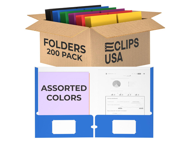 Folders with Pockets 2 Pocket Folders Bulk Holds 100 Sheets (50 Sheets Per Pocket) Assorted Colors Office School (200 Pack)