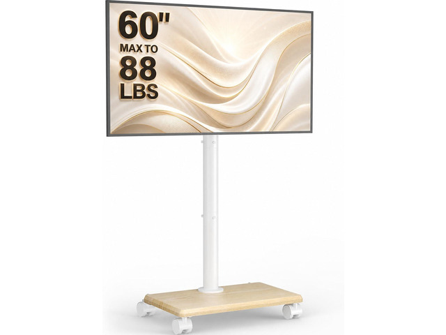Rolling TV Stand with Wheels for 32-60 Inch TVs Height Adjustable Mobile TV Cart, Tilt -10° to 5°, 88lbs Capacity, VESA 100x100-400x400,Wood Base &...