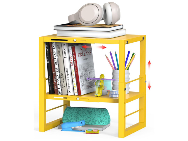 Locker Organizer Shelf Yellow, Metal Adjustable Width & Height Shelf Ideal Locker Shelf Fits Standard Size School, Office, and Gym Lockers, Locker...