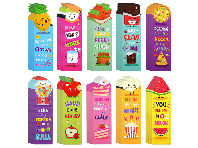 180 Pcs Scented Bookmarks for Kids, Fruit Food 10 Styles Assorted Designs Scratch and Sniff, Fruit Food Theme Sayings for Students, Teens, Food...