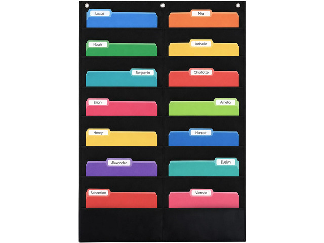 14 Pocket File Pocket Chart, Black, 28' Wide x 35' Tall Versatile Wall Hanging File Folder Organizer for Classrooms, Offices, Home, and More - Wall...