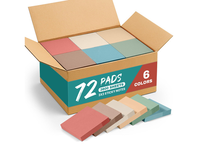 72 Pads Sticky Notes, 3x3 Inch, Aesthetic Self-Stick Notes, Vintage Bulk Self-Stick Note Pads for Office, School, Home, Ideal for Planning, Notes,...