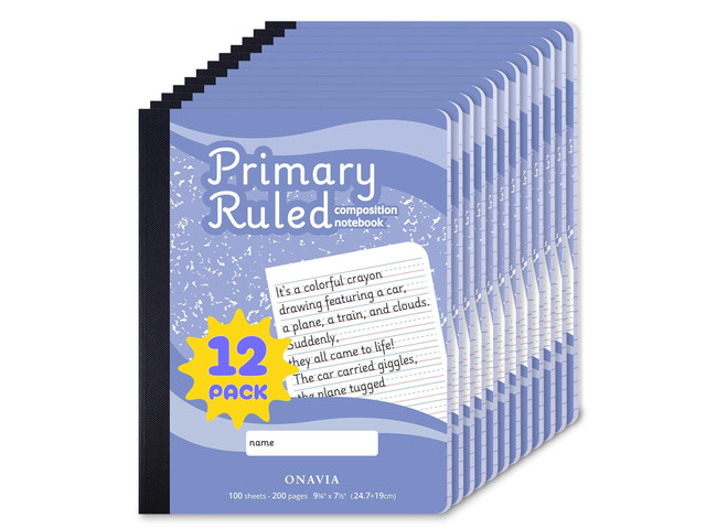 Primary Composition Notebook K-2, 200 Pages, Cornflower 100 ct, 9.75 x 7.5 in, Full Primary Ruled, Primary Journal Grades K-2, No Pictures, Writing...