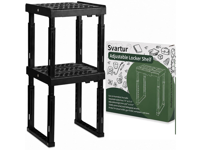 Locker Shelf Height and Width Adjustable, Locker Organizer for Work, Stack-able Locker Stand Tools for Gym Locker, Locker Accessories Stuff, Black,...
