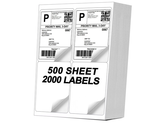 [500 Sheets 2000 Labels] 4-UP 4''x5'' Shipping Labels for Laser & Inkjet Printers, Shipping Mailing Labels, 4 Pcs Per Page Shipping Labels
