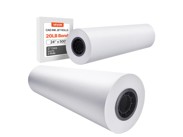 Wide Format Paper, 24 in x 500 ft Plotter Paper, 2 Rolls CAD Bond Rolls with 3 in Core, 20 LB Bond Paper Rolls, Idea for CAD Drawings, Engineering...