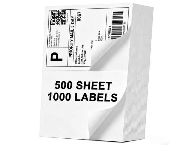 (1000 Labels/500 Sheets) Half Sheet Self Adhesive Shipping Labels for Laser & Inkjet Printers, 8.5' x 5.5' Shipping Mailing Labels, 2 Per Page...