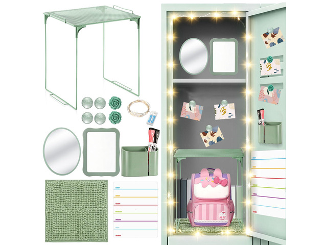 11 Pcs Back to School Locker Accessories Kit, Sage Green, Elegant Locker Shelf Magnetic Mirror Rug Weekly Schedule Whiteboard Pen Holder Marker and...