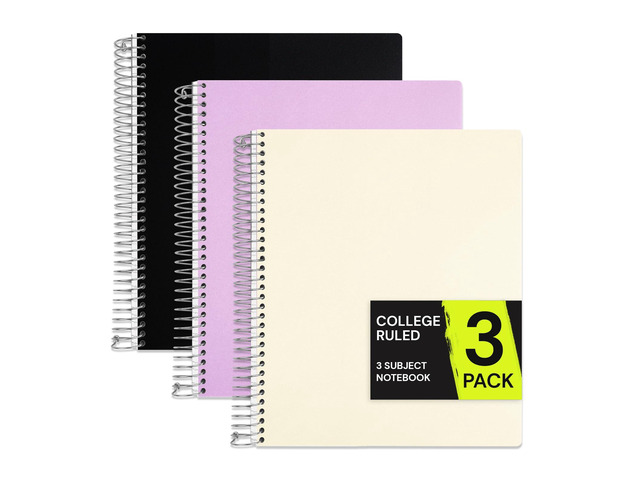 3 Subject Spiral Notebook College Ruled 3 Pack, 300 Pages 150 Sheets, 9 x 11 in, 6 Pack Waterproof Plastic Cover, Durable, School Notebooks,...