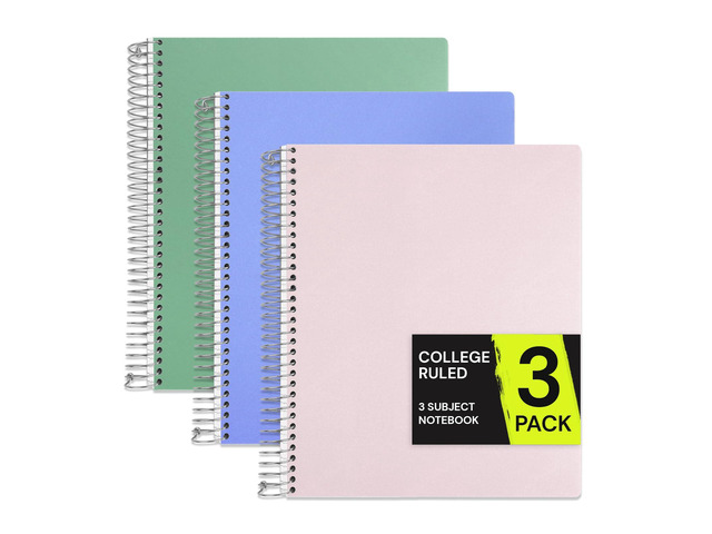 3 Subject Spiral Notebook College Ruled 3 Pack, 300 Pages 150 Sheets, 9 x 11 in, 6 Pack Waterproof Plastic Cover, Durable, School Notebooks,...