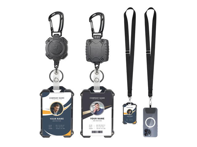 Badge Holder Retractable Clip Heavy Duty Carabiner Badge Reel Keychain with Lanyard ID Cards Holder Cool Tactical ID Holder
